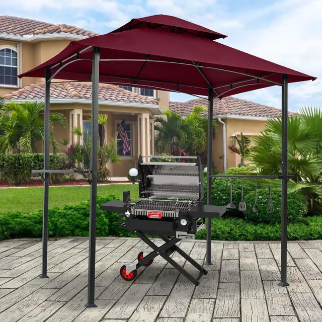 Main image of Aukfa 8'x5' Outdoor Modern Steel Grill Gazebo with Hook and Bar Counters, Wine