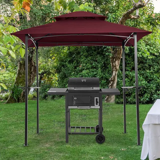 Alt view image 2 of 7 - Aukfa 8'x5' Outdoor Modern Steel Grill Gazebo with Hook and Bar Counters, Wine