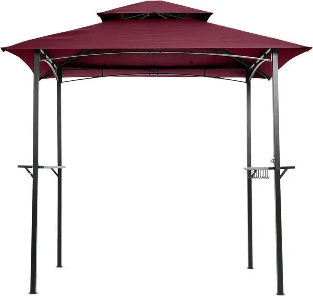 Alt view image 3 of 7 - Aukfa 8'x5' Outdoor Modern Steel Grill Gazebo with Hook and Bar Counters, Wine