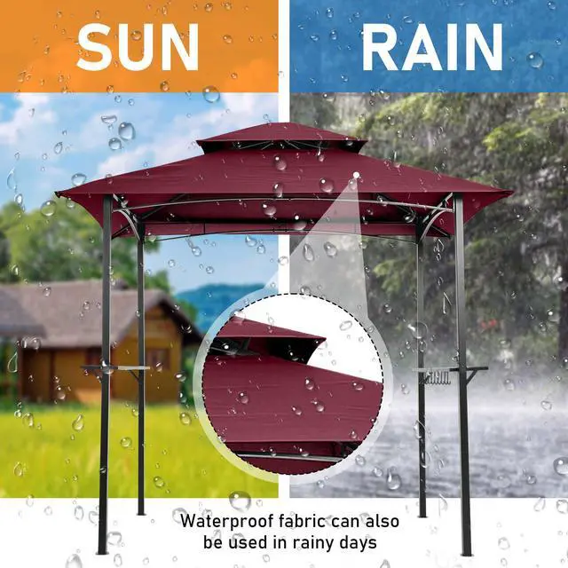 Alt view image 4 of 7 - Aukfa 8'x5' Outdoor Modern Steel Grill Gazebo with Hook and Bar Counters, Wine