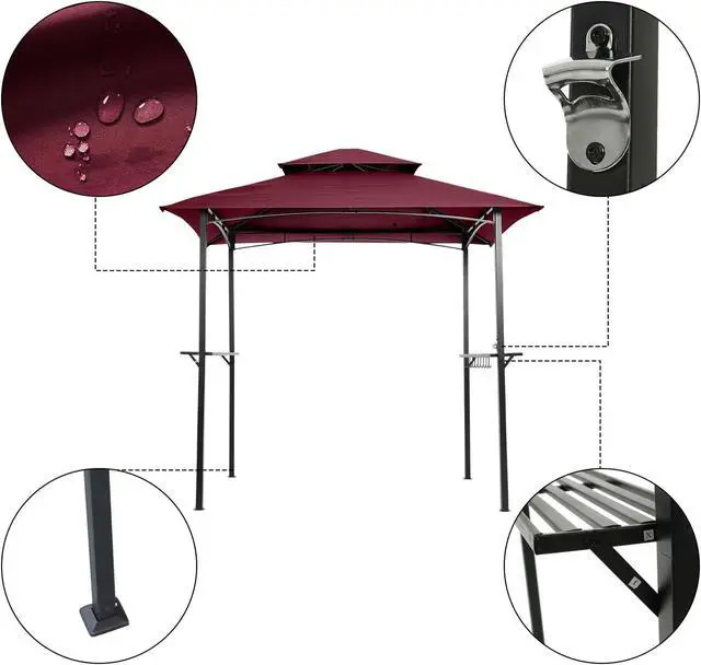 Alt view image 5 of 7 - Aukfa 8'x5' Outdoor Modern Steel Grill Gazebo with Hook and Bar Counters, Wine