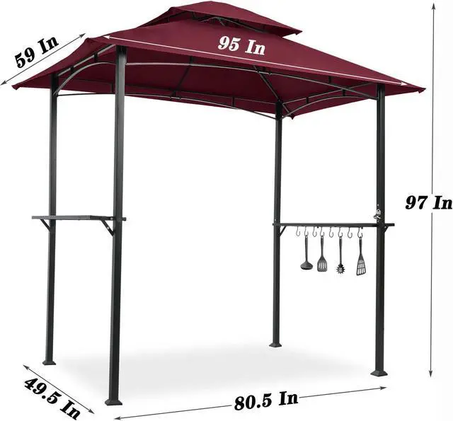 Alt view image 7 of 7 - Aukfa 8'x5' Outdoor Modern Steel Grill Gazebo with Hook and Bar Counters, Wine