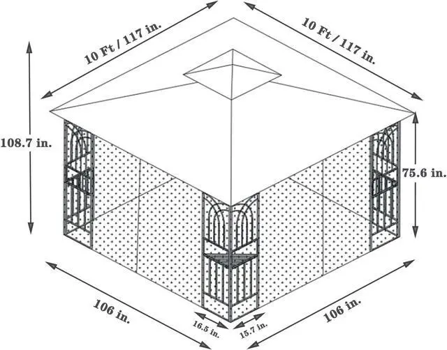 Alt view image 6 of 6 - Aukfa Outdoor Patio Gazebo Canopy Tent - 10x10 FT with Mosquito Net, Brown