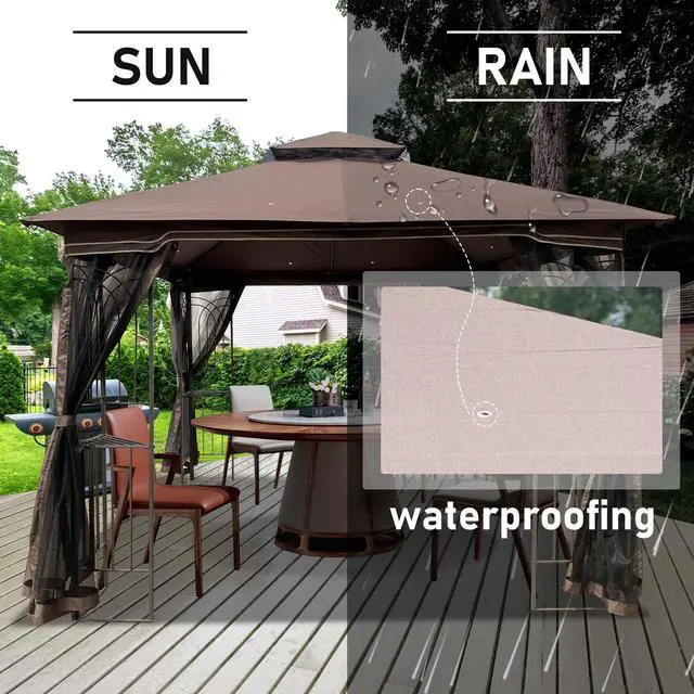 Alt view image 5 of 6 - Aukfa Outdoor Patio Gazebo Canopy Tent - 10x10 FT with Mosquito Net, Brown