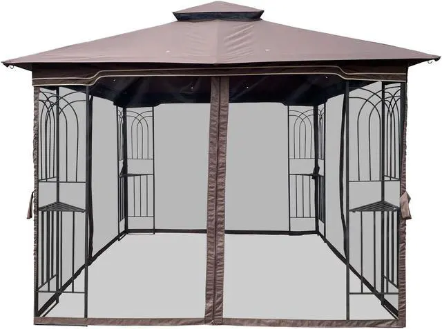 Alt view image 3 of 6 - Aukfa Outdoor Patio Gazebo Canopy Tent - 10x10 FT with Mosquito Net, Brown