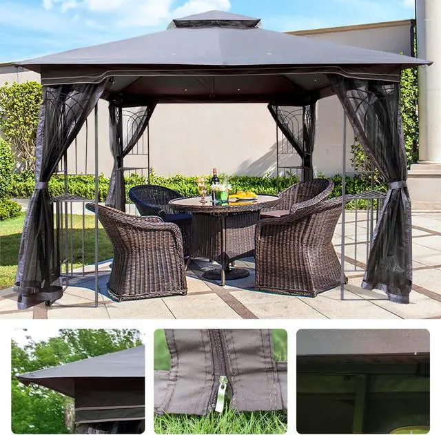 Alt view image 4 of 6 - Aukfa Outdoor Patio Gazebo Canopy Tent - 10x10 FT with Mosquito Net, Gray