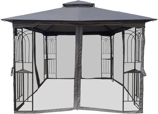 Alt view image 3 of 6 - Aukfa Outdoor Patio Gazebo Canopy Tent - 10x10 FT with Mosquito Net, Gray