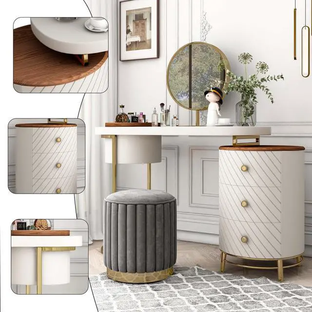 Alt view image 4 of 7 - Aukfa Makeup Vanity Table - Dressing Table With LED Lighted Mirror and Movable Tray Top 43" - White