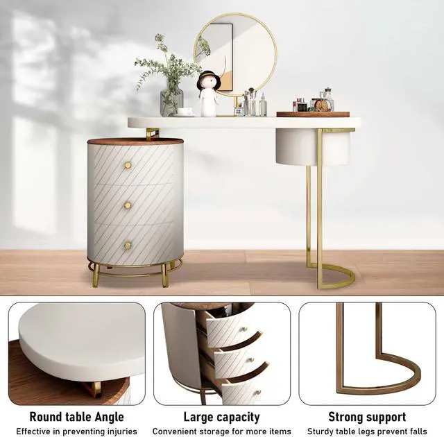 Alt view image 5 of 7 - Aukfa Makeup Vanity Table - Dressing Table With LED Lighted Mirror and Movable Tray Top 43" - White