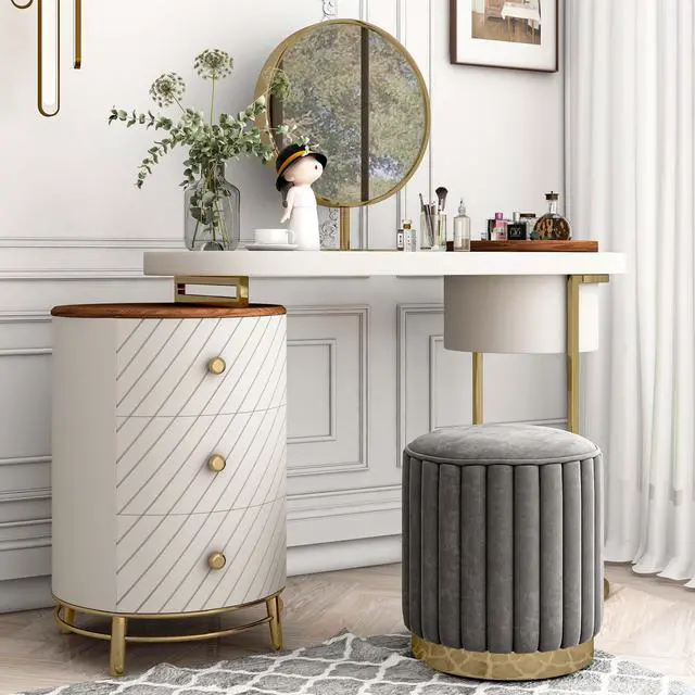 Alt view image 2 of 7 - Aukfa Makeup Vanity Table - Dressing Table With LED Lighted Mirror and Movable Tray Top 43" - White