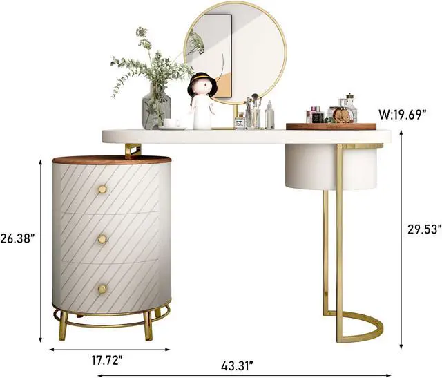 Alt view image 7 of 7 - Aukfa Makeup Vanity Table - Dressing Table With LED Lighted Mirror and Movable Tray Top 43" - White