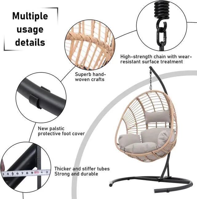 Alt view image 4 of 7 - Aukfa Hanging Egg Chair, PE Wicker Swing Hammock with Stand, Natural