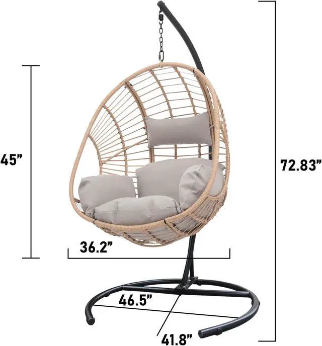 Alt view image 7 of 7 - Aukfa Hanging Egg Chair, PE Wicker Swing Hammock with Stand, Natural