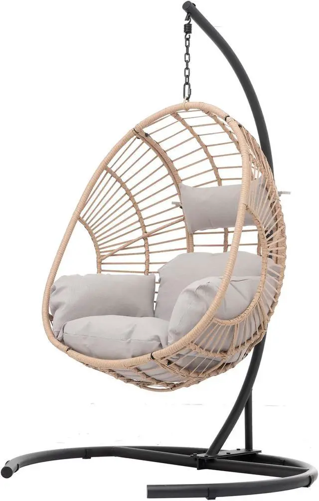 Alt view image 3 of 7 - Aukfa Hanging Egg Chair, PE Wicker Swing Hammock with Stand, Natural