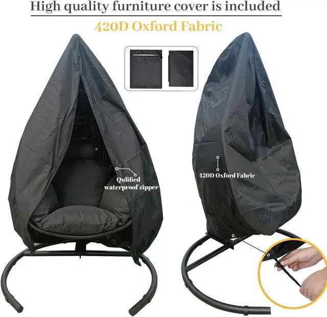 Alt view image 6 of 7 - Aukfa Hanging Egg Chair, PE Wicker Swing Hammock with Stand, Black