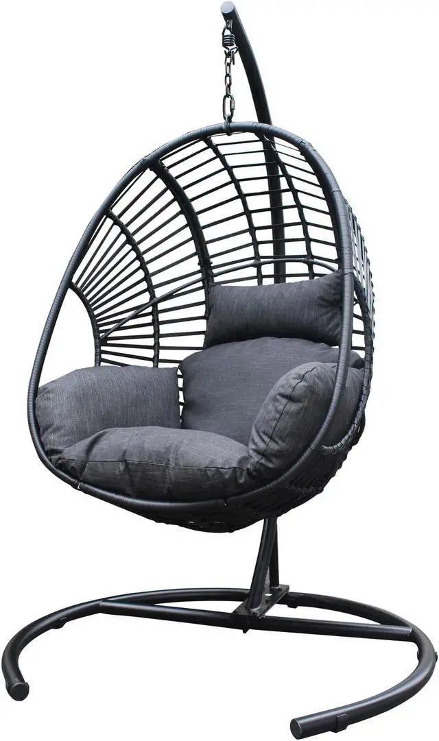Alt view image 3 of 7 - Aukfa Hanging Egg Chair, PE Wicker Swing Hammock with Stand, Black