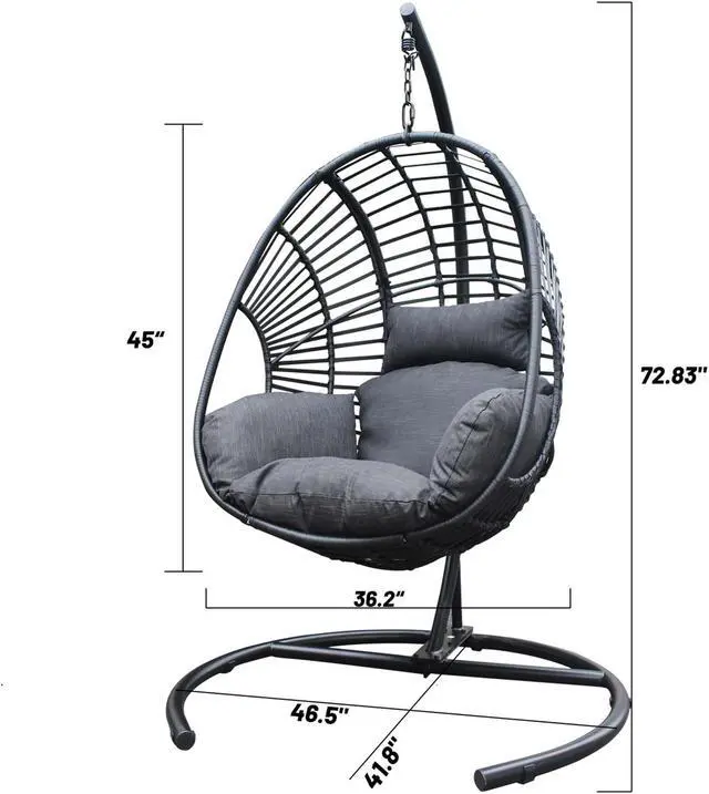 Alt view image 7 of 7 - Aukfa Hanging Egg Chair, PE Wicker Swing Hammock with Stand, Black