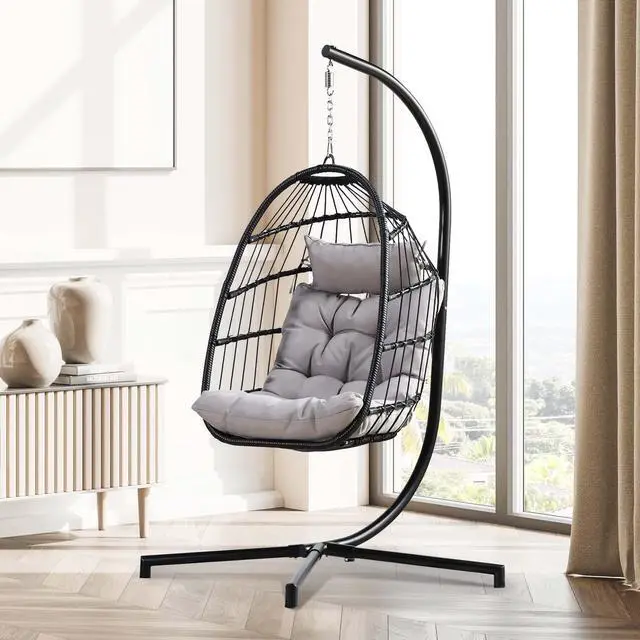 Main image of Aukfa Hanging Egg Chair - Swing Hammock Chair with Stand - Gray