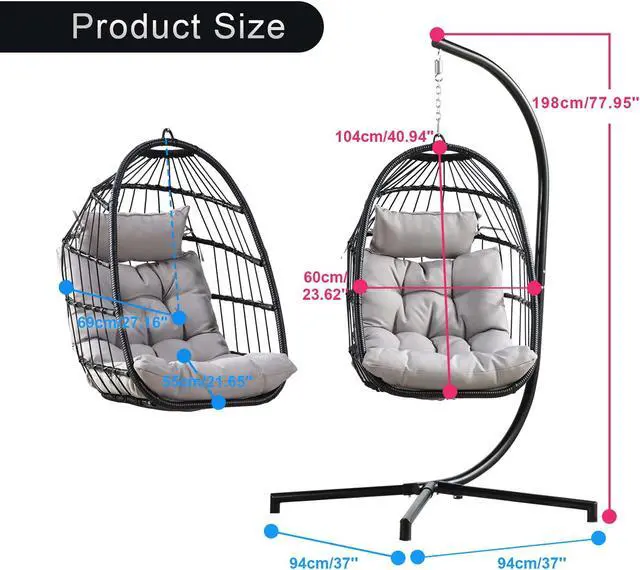 Alt view image 6 of 6 - Aukfa Hanging Egg Chair - Swing Hammock Chair with Stand - Gray
