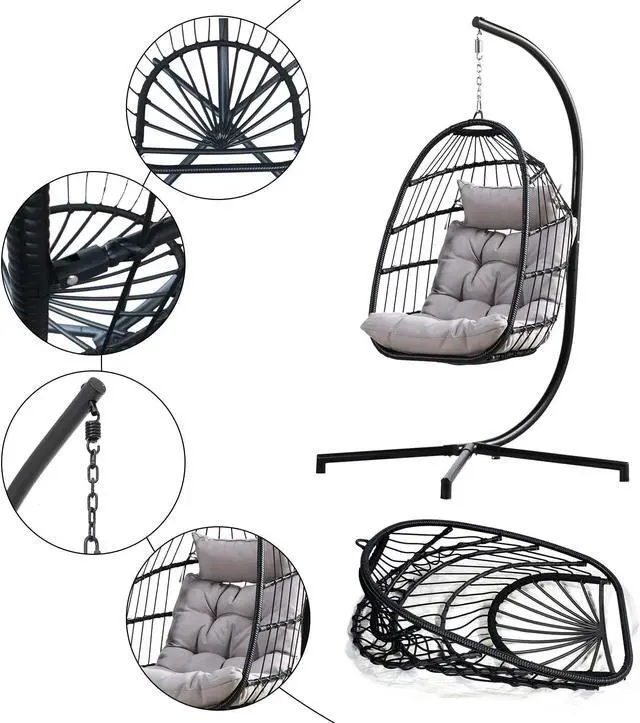 Alt view image 5 of 6 - Aukfa Hanging Egg Chair - Swing Hammock Chair with Stand - Gray