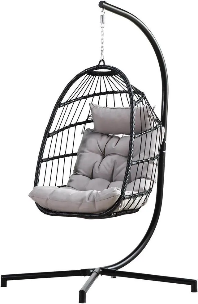 Alt view image 4 of 6 - Aukfa Hanging Egg Chair - Swing Hammock Chair with Stand - Gray