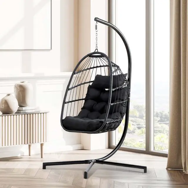 Main image of Aukfa Hanging Egg Chair - Swing Hammock Chair with Stand - Black