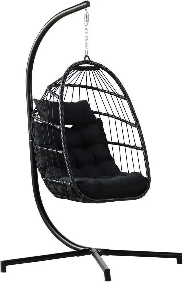 Alt view image 4 of 6 - Aukfa Hanging Egg Chair - Swing Hammock Chair with Stand - Black