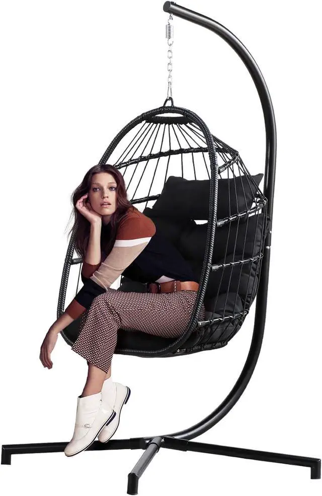 Alt view image 3 of 6 - Aukfa Hanging Egg Chair - Swing Hammock Chair with Stand - Black