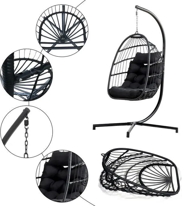 Alt view image 5 of 6 - Aukfa Hanging Egg Chair - Swing Hammock Chair with Stand - Black