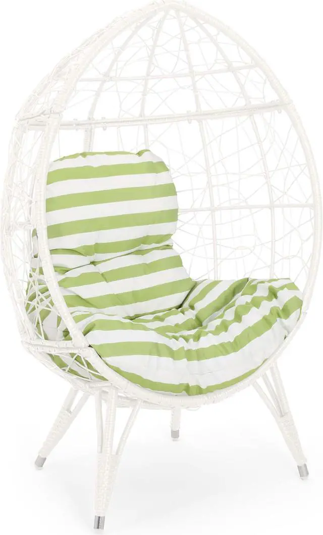 Alt view image 3 of 6 - Aukfa Outdoor Wicker Egg Chair, Patio Garden Rattan Lounge Basket Chair, Green