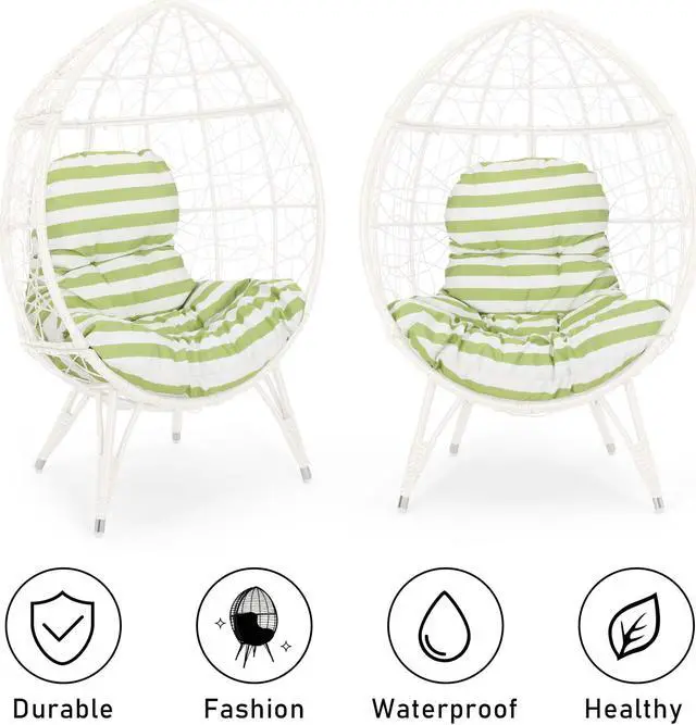 Alt view image 4 of 6 - Aukfa Outdoor Wicker Egg Chair, Patio Garden Rattan Lounge Basket Chair, Green