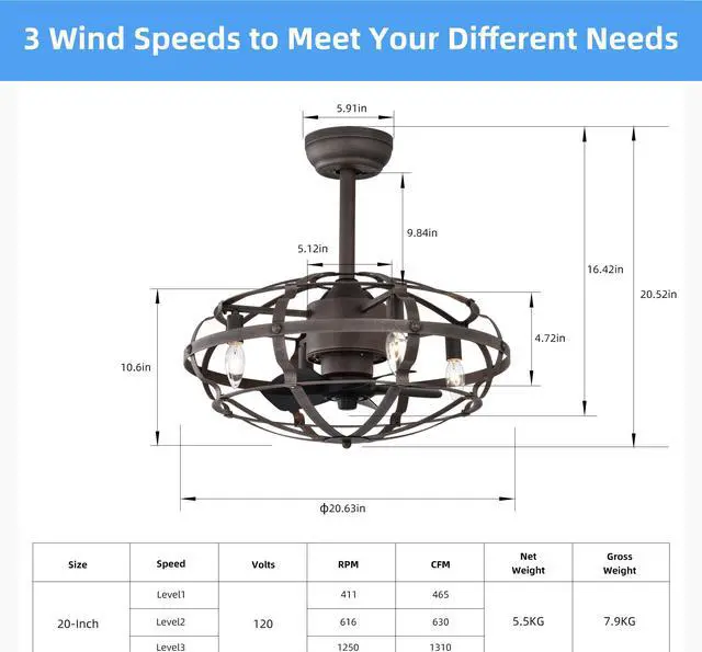 Alt view image 4 of 7 - Aukfa Modern Chandelier Ceiling Fan with Lights, Remote Control, Brown