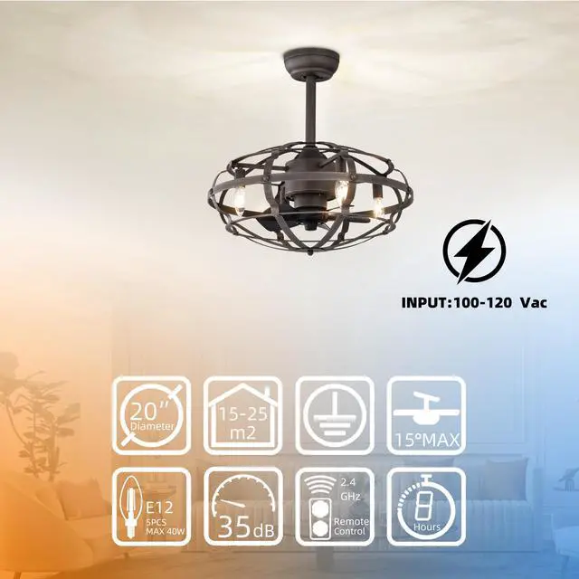 Alt view image 5 of 7 - Aukfa Modern Chandelier Ceiling Fan with Lights, Remote Control, Brown