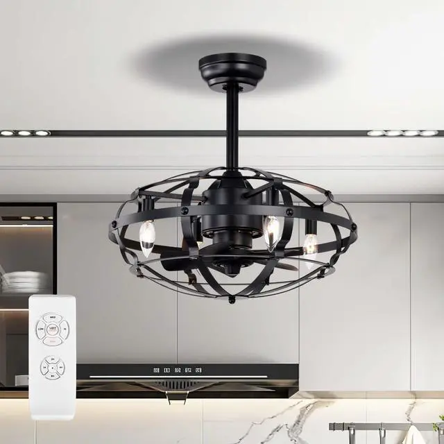 Main image of Aukfa Modern Chandelier Ceiling Fan with Lights, Remote Control, Black