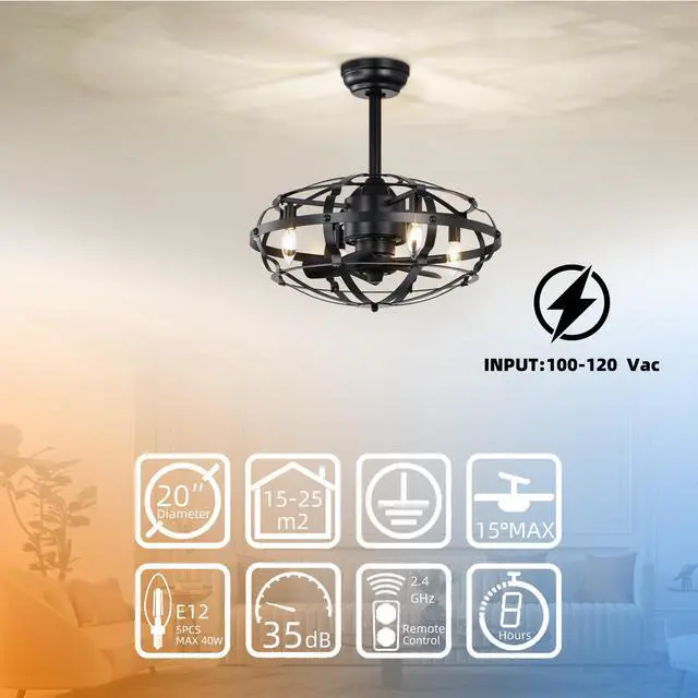 Alt view image 5 of 7 - Aukfa Modern Chandelier Ceiling Fan with Lights, Remote Control, Black