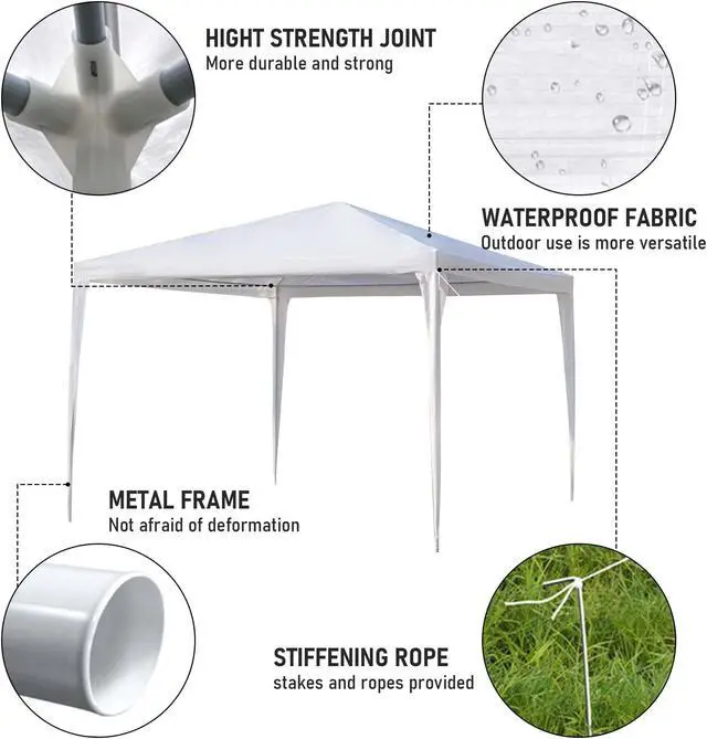 Alt view image 4 of 6 - Aukfa 10'x10' Outdoor Gazebo Party Tent Canopy, Pop-Up, Heavy Duty, White