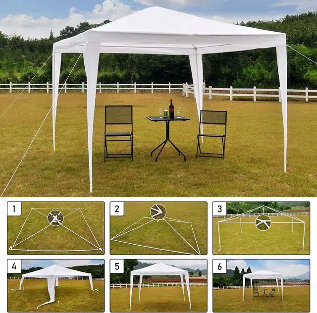 Alt view image 3 of 6 - Aukfa 10'x10' Outdoor Gazebo Party Tent Canopy, Pop-Up, Heavy Duty, White