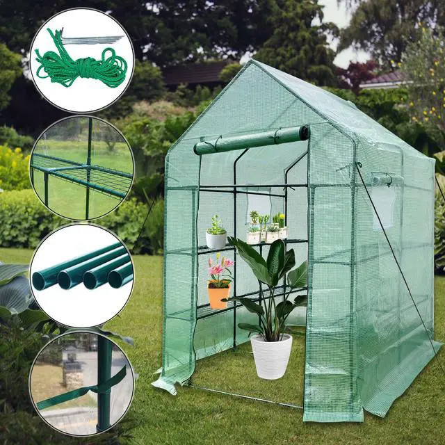 Alt view image 4 of 6 - Aukfa Walk-In Greenhouse Portable Indoor/Outdoor Mini 56 W, Green