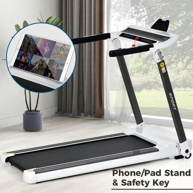 Alt view image 2 of 7 - ANYSUN Treadmill with 330lb Capacity, 3.5 Hp. Folding Treadmill for Home and Office Workout - White