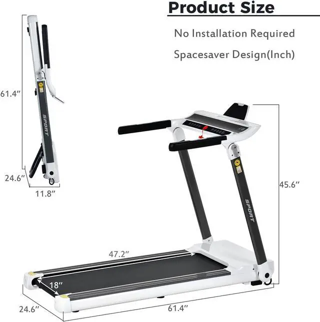 Alt view image 7 of 7 - ANYSUN Treadmill with 330lb Capacity, 3.5 Hp. Folding Treadmill for Home and Office Workout - White