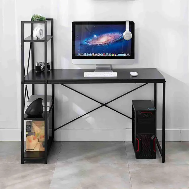 Alt view image 2 of 7 - Aukfa 48 Computer Desk with Storage Shelves - Modern Metal Frame Gaming Desk - Black
