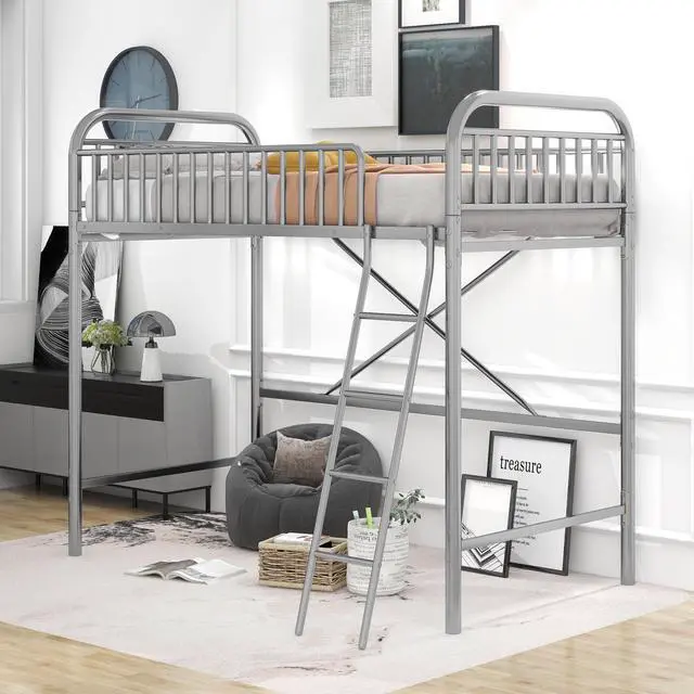 Main image of Anysun Metal Loft Bed Space Saving, Twin Metal Bed Frame, Silver