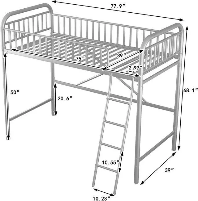 Alt view image 7 of 7 - Anysun Metal Loft Bed Space Saving, Twin Metal Bed Frame, Silver
