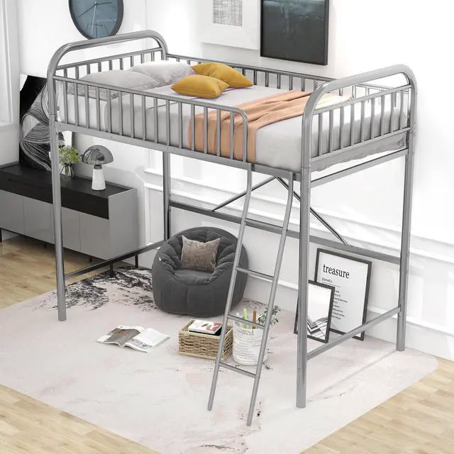Alt view image 3 of 7 - Anysun Metal Loft Bed Space Saving, Twin Metal Bed Frame, Silver
