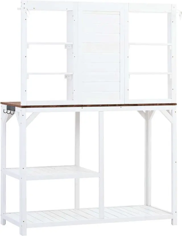 Alt view image 4 of 7 - Aukfa 64.6" Wood Workstation Outdoor Potting Bench with Storage - White
