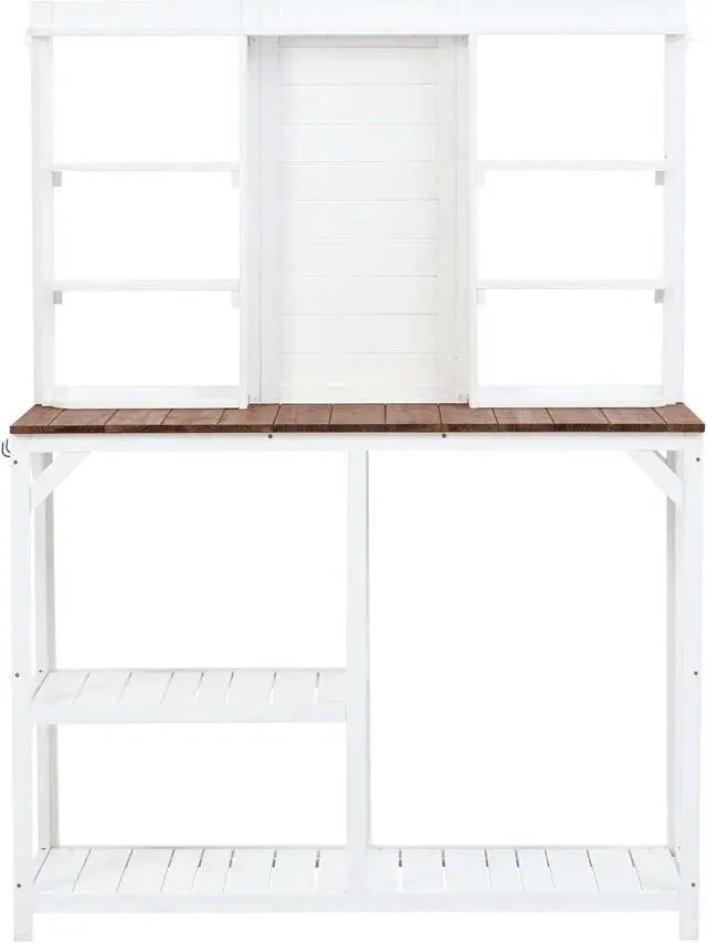 Alt view image 3 of 7 - Aukfa 64.6" Wood Workstation Outdoor Potting Bench with Storage - White