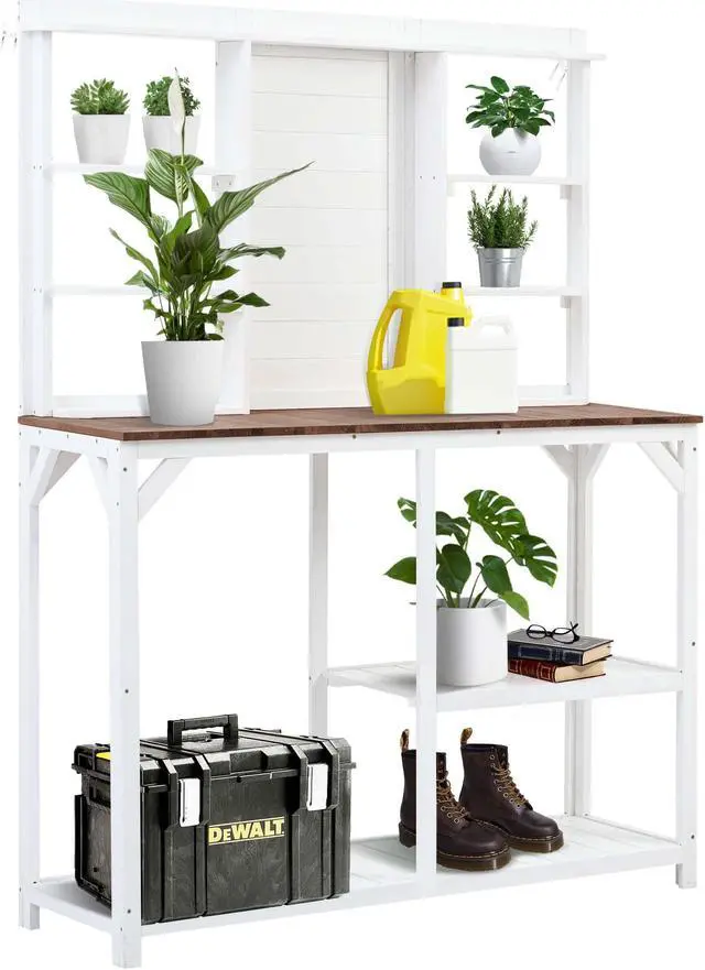 Alt view image 2 of 7 - Aukfa 64.6" Wood Workstation Outdoor Potting Bench with Storage - White