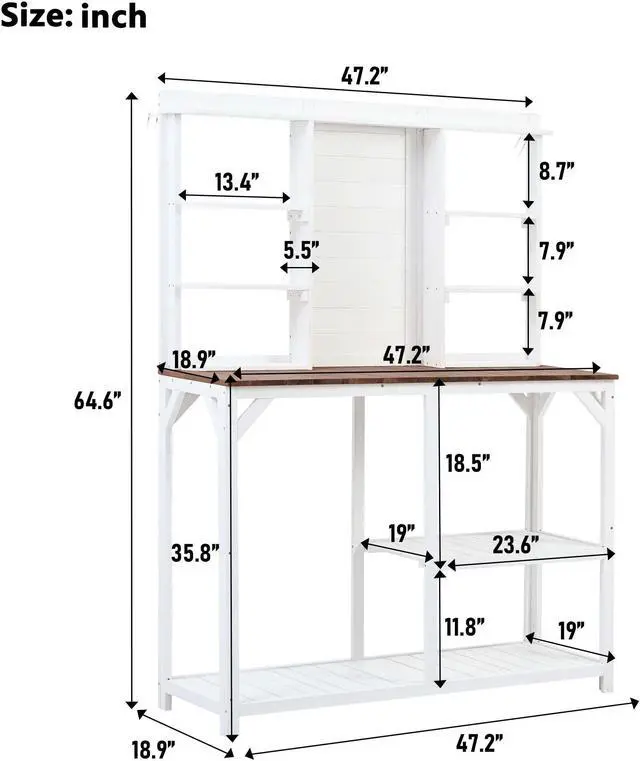 Alt view image 7 of 7 - Aukfa 64.6" Wood Workstation Outdoor Potting Bench with Storage - White