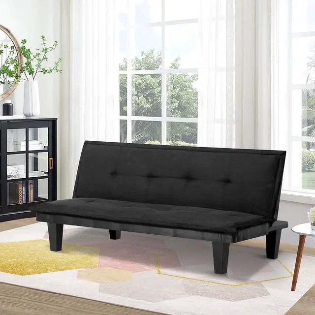Main image of Aukfa Convertible 63.8" Futon Sofa Bed with Adjustable Backrest, Faux Suede Upholstery -  Solid Wood Frame - Perfect for Home, Office, and Guest Rooms - Black