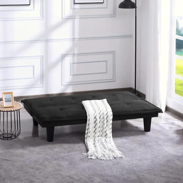 Alt view image 3 of 7 - Aukfa Convertible 63.8" Futon Sofa Bed with Adjustable Backrest, Faux Suede Upholstery -  Solid Wood Frame - Perfect for Home, Office, and Guest Rooms - Black